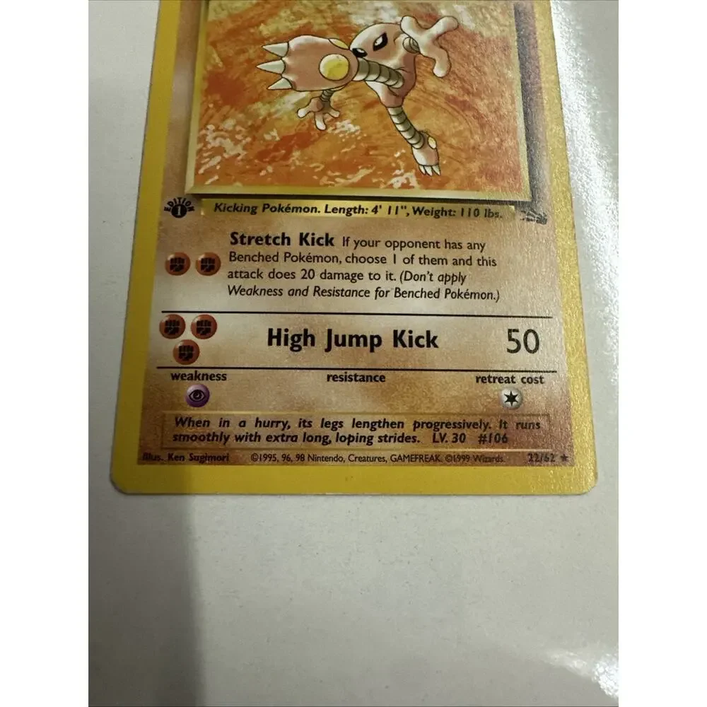 1999 Pokemon Fossil Hitmonlee 22/62 1st Edition Fighting Rare Non Holo WOTC MP